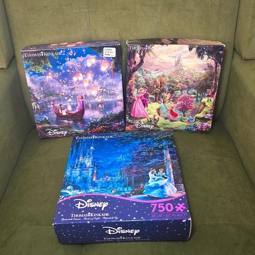 Thomas Kinkade Disney Princess Bundle - Ceaco Jigsaw Puzzle 750-pieces Lot of 3